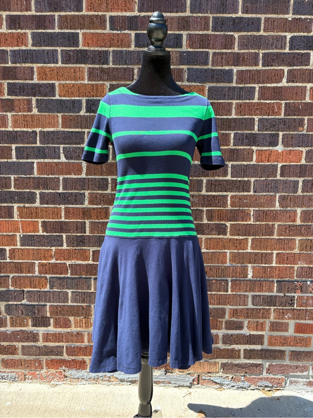 Ralph Lauren Navy and Green Striped Knit Dress